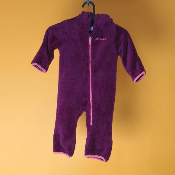 Columbia Other - Columbia kids bodysuit jumpsuit winter fleece purple snow sz 6-12M w/hoodie